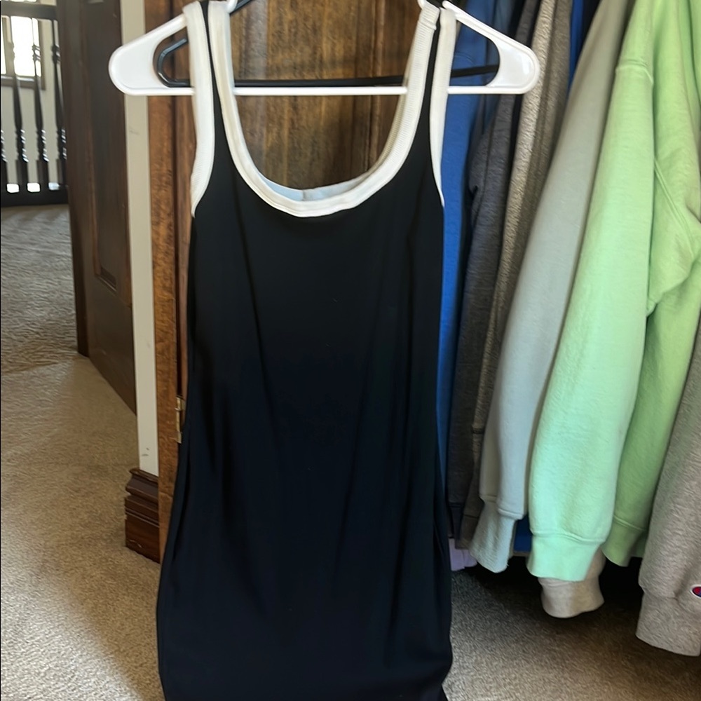 Tight Black Mini Dress with White Trim